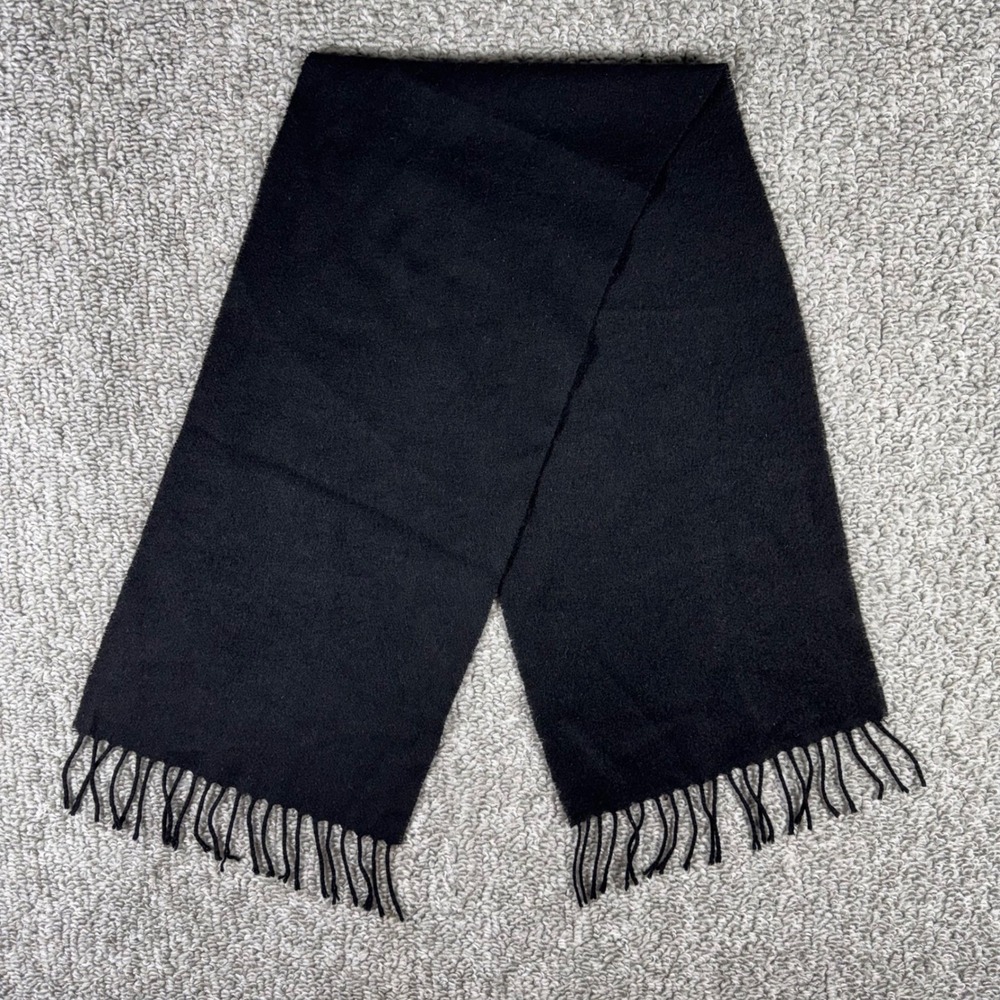 Cashmere Scarf Black Fringe Tassel Quiet Luxury Unisex OS